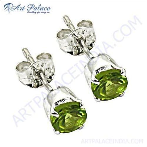 Peridot Silver Earrings - Green Gemstone Stud Earrings