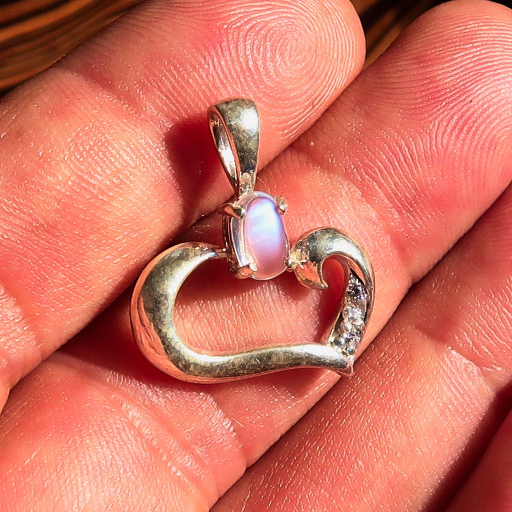 Moonstone Pendant, 925 Sterling Silver Necklace, Heart Pendant, oval