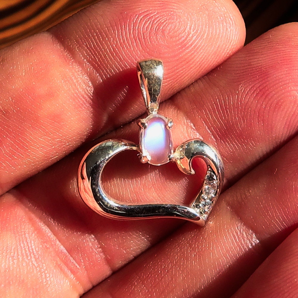 Moonstone Pendant, 925 Sterling Silver Necklace, Heart Pendant, oval